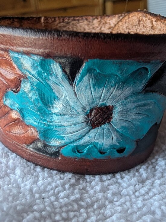 Jewelry - Hand Tooled Carved and Painted Leather Bracelet